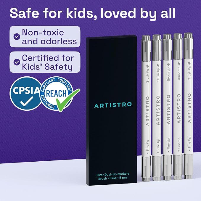 ARTISTRO 5 Silver Acrylic Paint Markers - Image 6