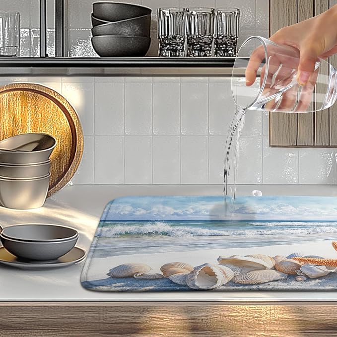 Summer Beach Dish Drying Mat for Kitchen Counter Starfish Coastal Shells - Image 5