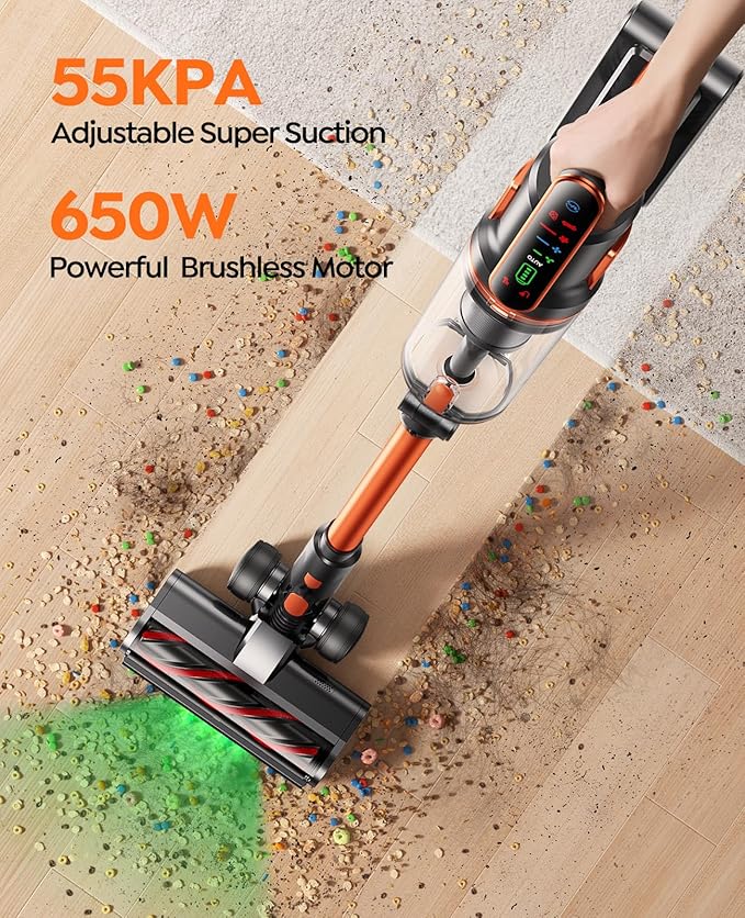 Fieety Cordless Vacuum Cleaner, 650W/55KPa/70Min Runtime Stick Vacuum - Image 2