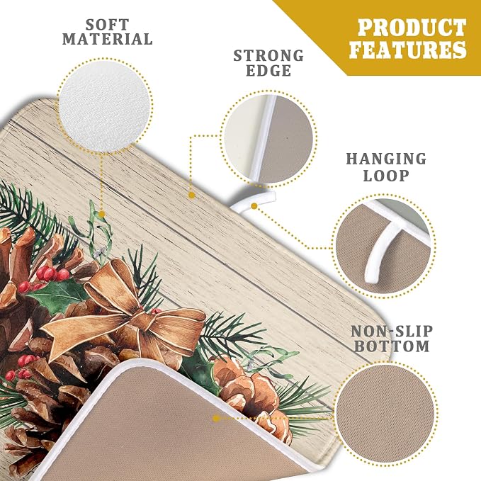 Winter Pine Cone Dish Drying Mat Holly Berries Dish Draining Mat Microfiber - Image 4
