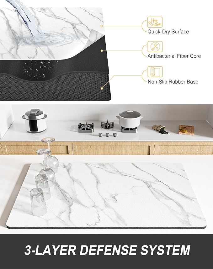 Rnivvi Dish Drying Mat for Kitchen Counter, 12 x 19" Cute Marble Super - Image 4