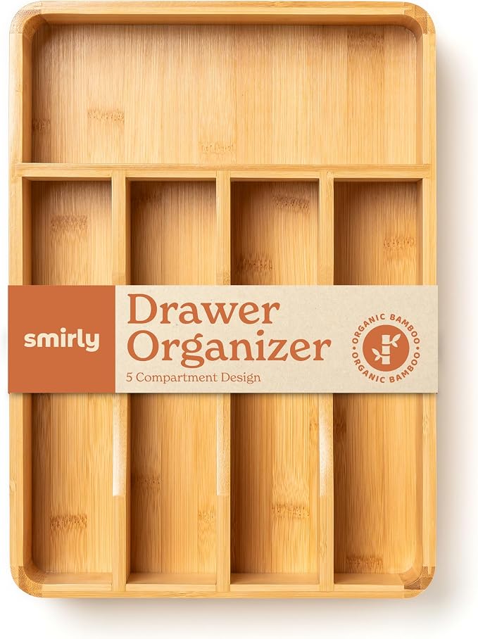 SMIRLY Silverware Drawer Organizer – Bamboo Kitchen Drawer Organizer, by Smirly