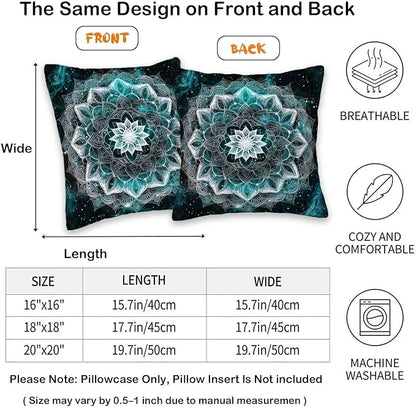 Mandala Throw Pillow Covers 18x18 Set of 2 | Geometric Flower Square Pillow Cases for Bed Room and Living Room Decor, Boho Floral Cushion Cases for Sofa and Chair