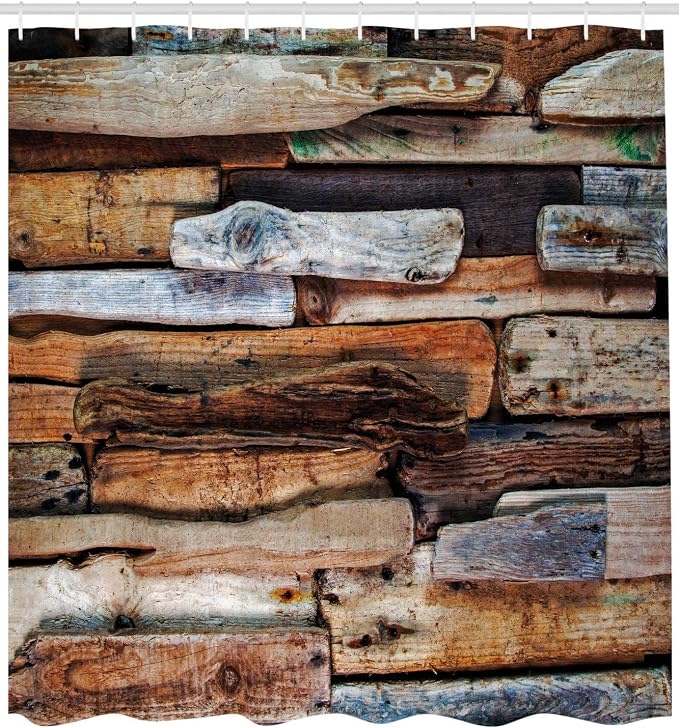 Ambesonne Driftwood Shower Curtain, Wooden Theme Driftwood and Knotty Planks in - Image 2