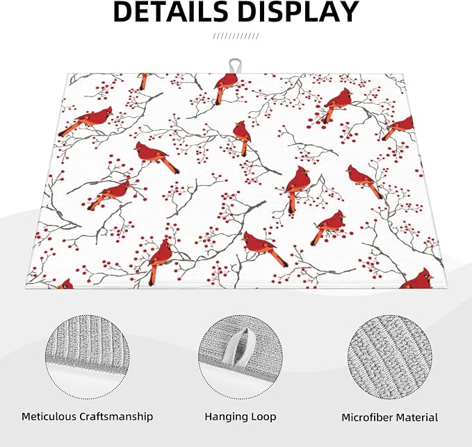 Cardinal Bird Red Berry Decor Microfiber Dish Drying Mat - Image 3