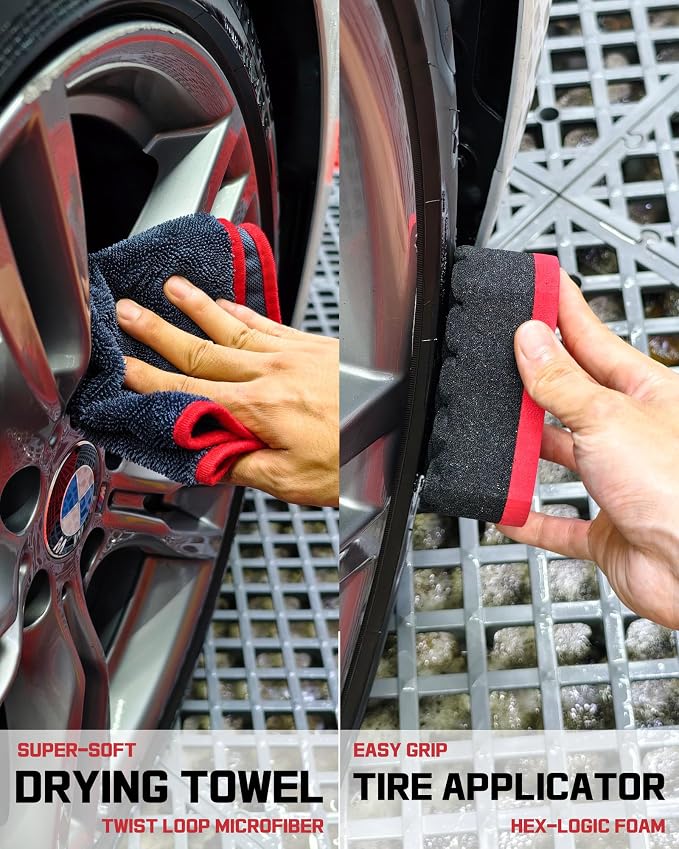 8PCS Wheel Cleaning Kit with Microfiber Brush & Rubber Grip Tire Brush - Image 6