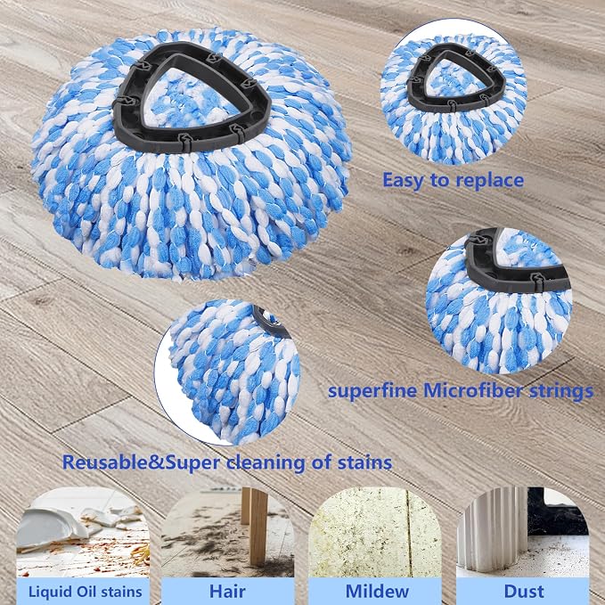 Microfiber Spin Mop Head Replacement 4 Pcs & 2 Chennile Mop Replace & 1 Scrub - Image 6