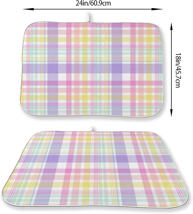 Easter Dish Drying Mat 18 x 24 Inch Spring Pink Yellow Purple Buffalo Plaid - Image 4