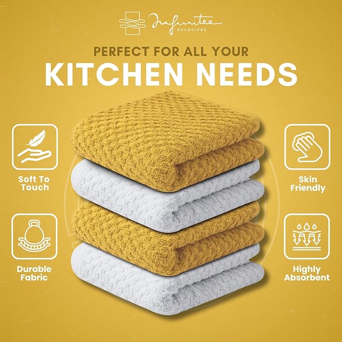 Infinitee Xclusives Premium Dish Cloth 100% Cotton 12 x 12 Inches |Pack of - Image 3