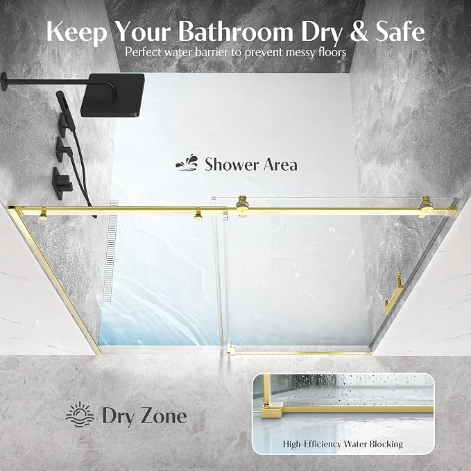 Shower Door Frameless 56-60'' W x 72'' H, Sliding Glass Door, 5/16 inch - Image 4