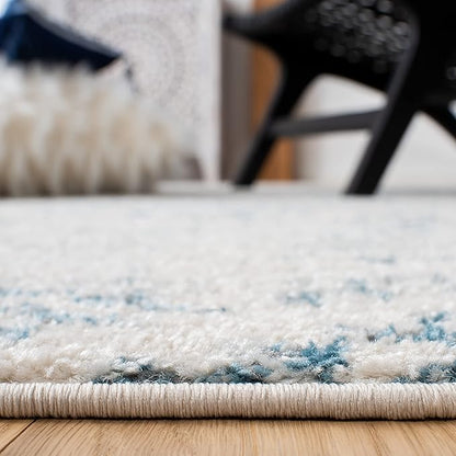 SAFAVIEH Tulum Collection Runner Rug - 2' x 15', Ivory & Turquoise, Moroccan Boho Tribal Design, Non-Shedding & Easy to Clean, Ideal for Living Room, Hallway, Foyer, Bedroom (TUL272E)