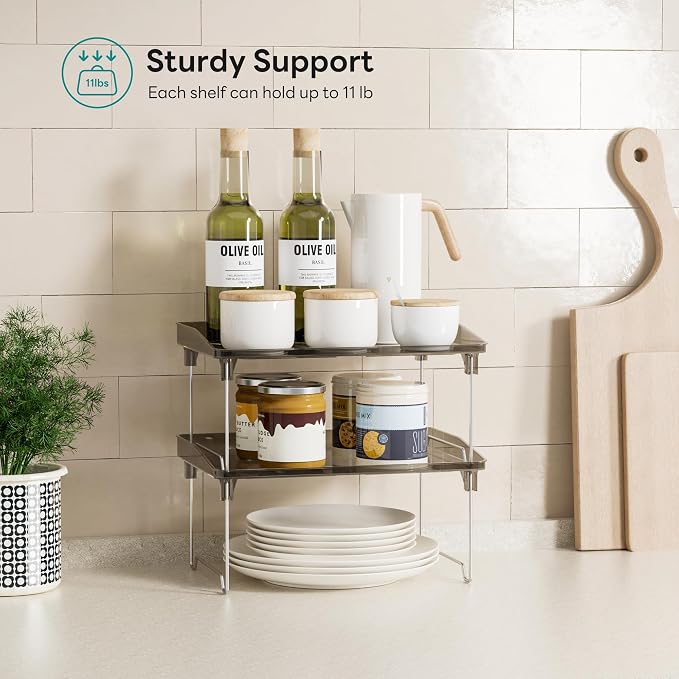 2 Pcs Cabinet Organizer Shelf，Stackable Kitchen Counter Shelves, Spice Rack - Image 5