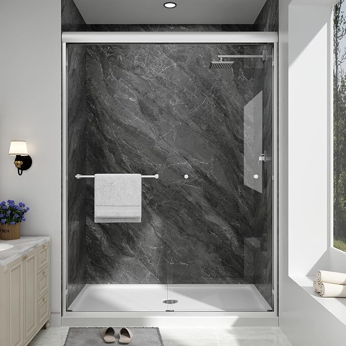 Double Sliding Shower Door, 1/4'' Clear SGCC Tempered Glass by EASYWORC