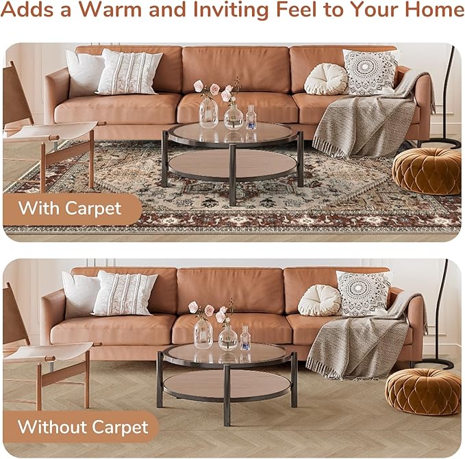 OPPODREAM Thin Area Rugs 3x5, Washable Rugs with Non Slip Backing, Low-Pile Throw 3x5 Carpet, Faux Cashmere 3 x 5 Carpet, Brown