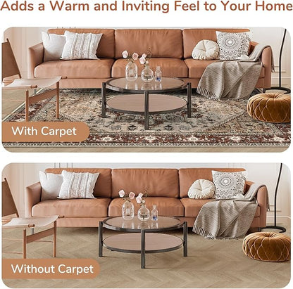 OPPODREAM Thin Area Rugs 3x5, Washable Rugs with Non Slip Backing, Low-Pile Throw 3x5 Carpet, Faux Cashmere 3 x 5 Carpet, Brown