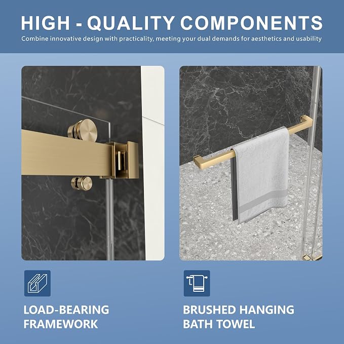 50-54" W x 76" H Frameless Shower Door, Double Sliding Glass Shower Door - Image 7