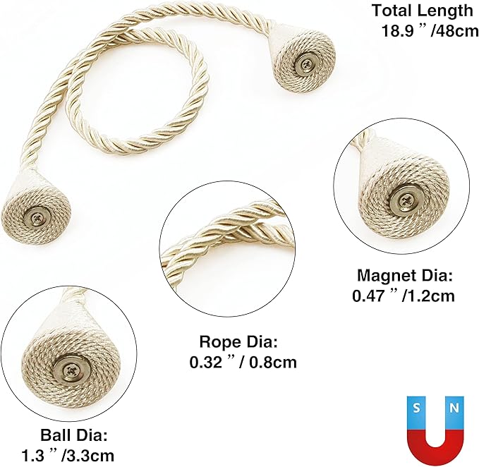 2 Pack Magnetic Curtain Tiebacks Rope Modern Handmade Curtain Tie Backs - Image 3