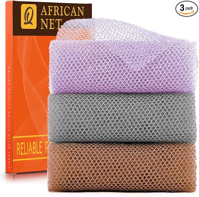 UJFQBH 3 Pieces African exfoliating net African Net Long Net Bath Sponge by BuyNow