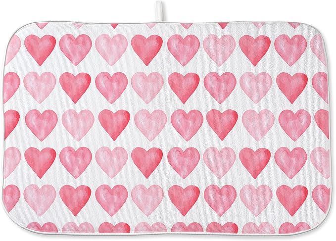 Valentines Day Dish Drying Mats 18x24 Inch Love Pink Heart Drying Mats by GOLIANDA