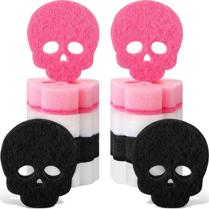 Tioncy 12 Pack Skull Kitchen Sponges Bulk Dual Sided Scrubber Pink Sponges by Tioncy