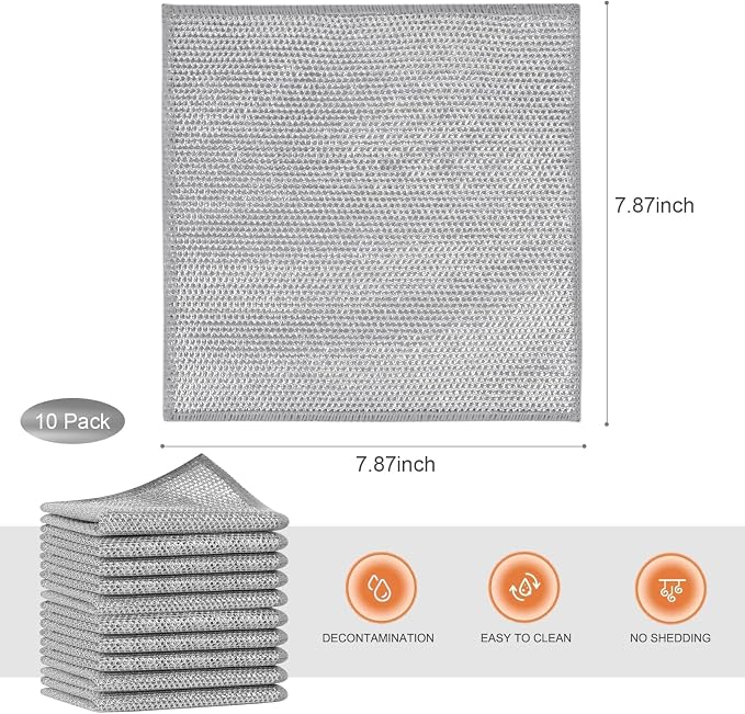 SINLAND Silver Mesh Dish Cloths Wire Dish Washing Rags Magic Cleaning Cloths - Image 2