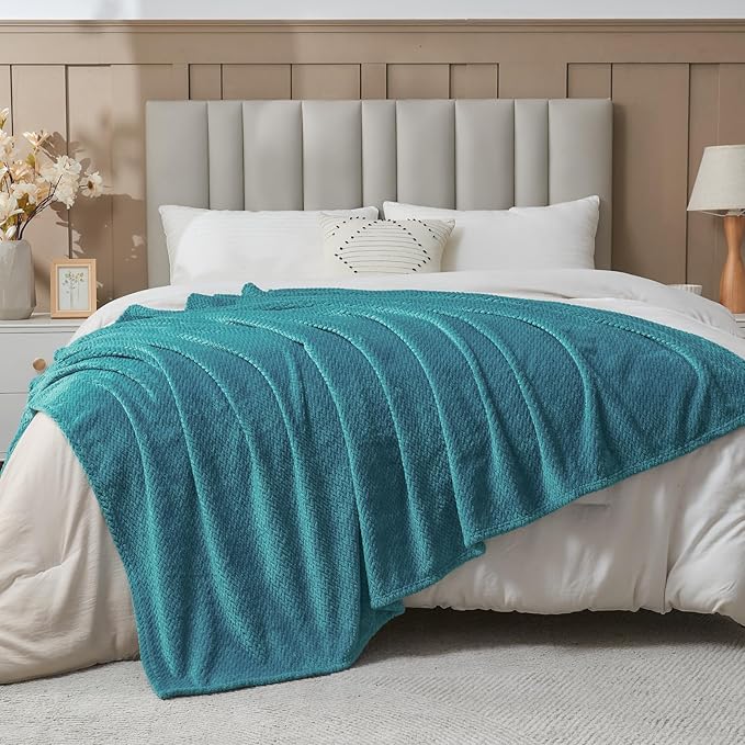 NEWCOSPLAY Super Soft King Blanket Dark Blue Premium Silky Flannel Fleece Leaves Pattern Lightweight Bed Blanket All Season Use (Dark Blue, King(90"x110"))