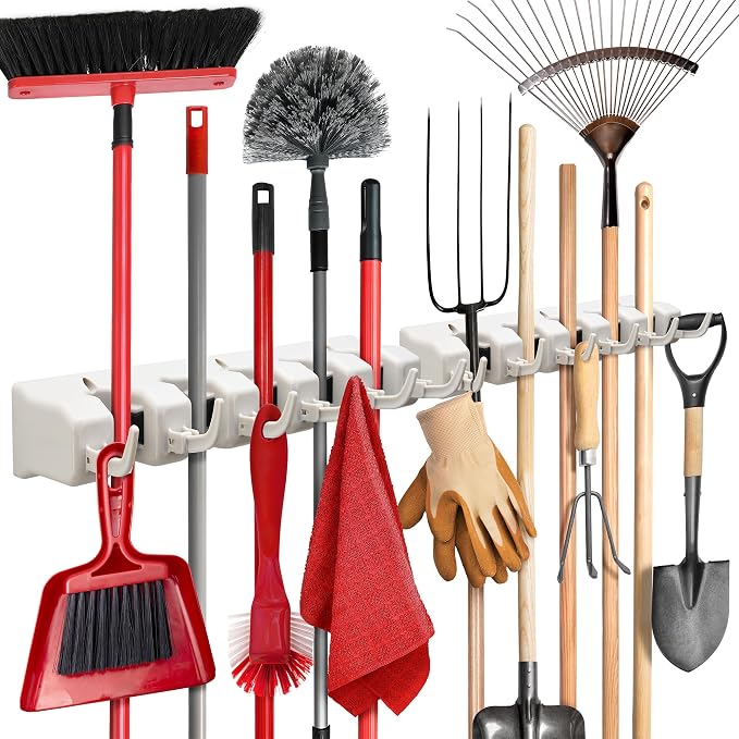 Mop and Broom Holder Wall Mount 2 Pack by HOMEIT