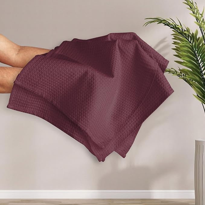 Burgundy Wine Waffle Kitchen Towels, 16x26 Inches, and Durable, 100% Cotton - Image 4