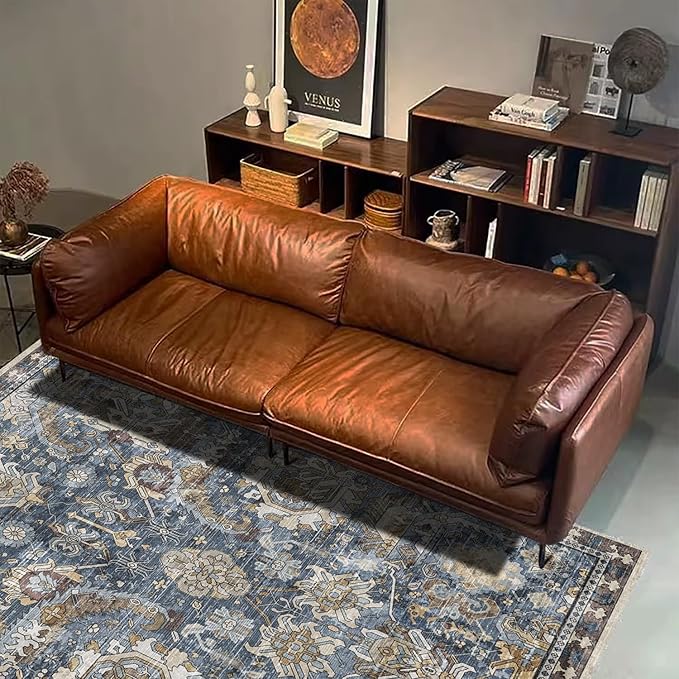 RUGSURE Washable Area Rugs - Perfect for Living Room, Bedroom, Kids Room, Nursery - Stain & Water Resistant Non-Slip, Pet & Child Friendly, Vintage Tribal Area Rugs (Navy, 5' x 7')