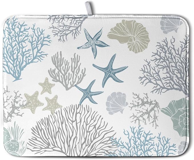 Coastal Dish Drying Mats for Kitchen Counter 18 x 24 Inch Summer Beach Drying by Wnoesat