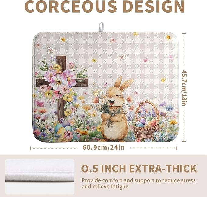 Easter Bunny Dish Drying Mats Spring Floral Dish Mat Easter Cross Eggs Drying - Image 4