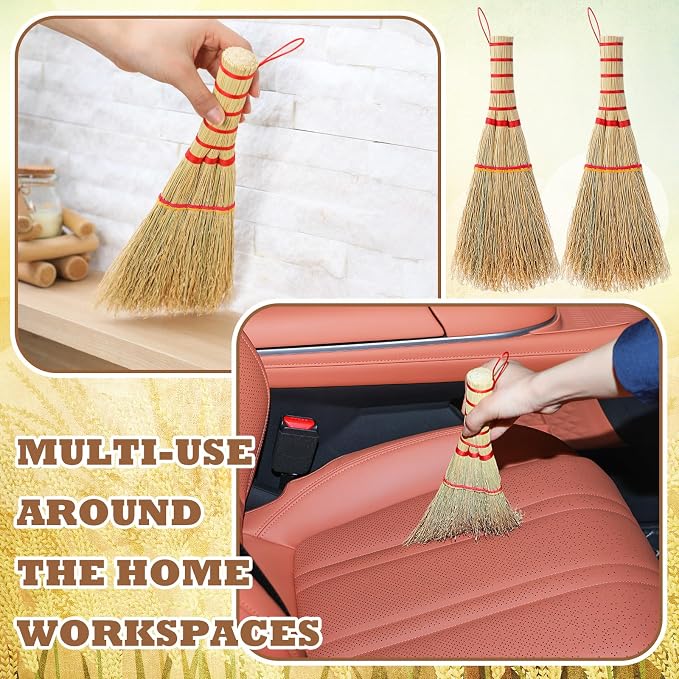 Suclain 2 Pcs Small Corn Whisk Brush Broom 100% Handmade 12 Inch Handheld Brush - Image 5