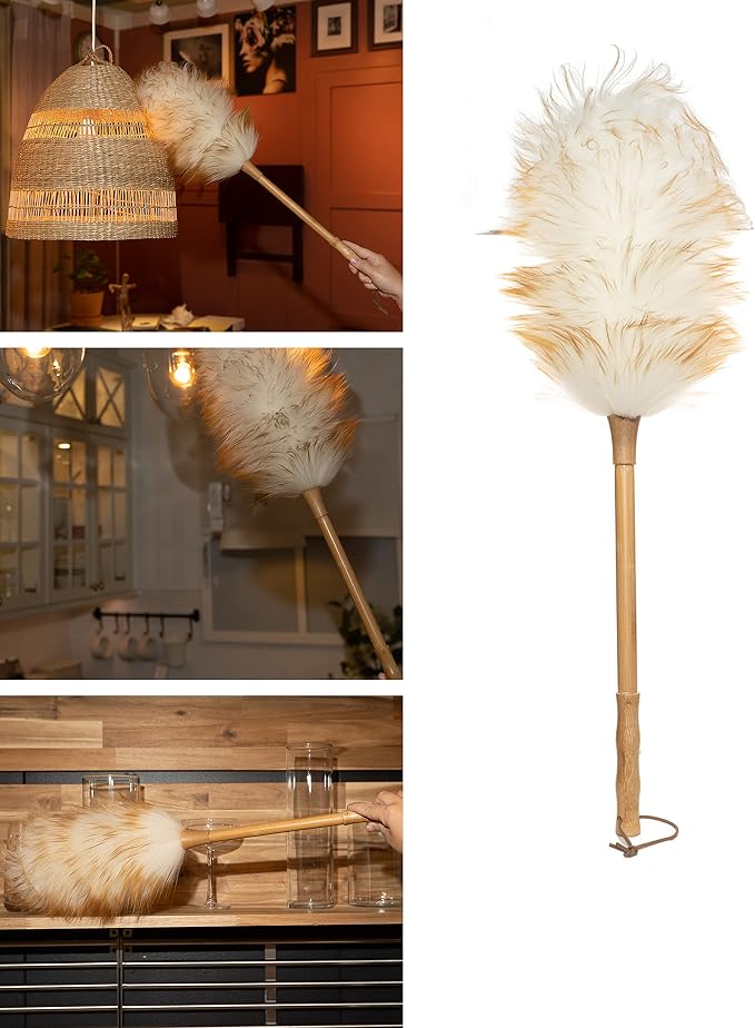 Avain Wool Duster with Wood Handle, Blinds Cleaner Purifier, Brush Cleaning Tool - Image 8