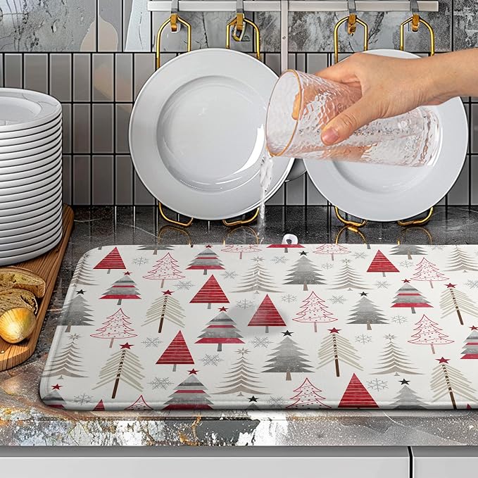 Christmas Dish Drying Mats for Kitchen Counter Xmas Tree Drying Mat Winter - Image 5