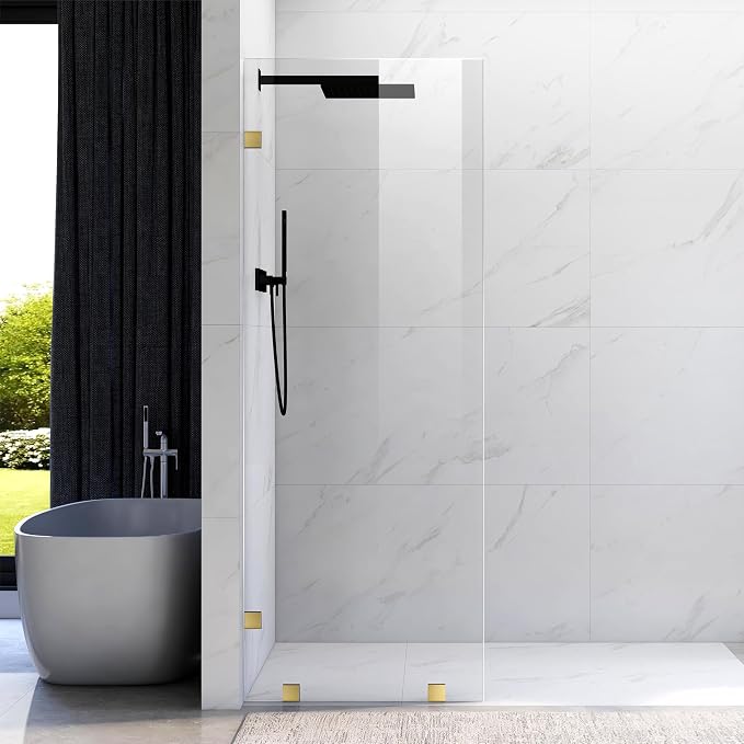 28" W ×80" H Shower Glass Panel, Frameless Fixed Glass Shower Panel by UNIKOOSHOWERDOOR