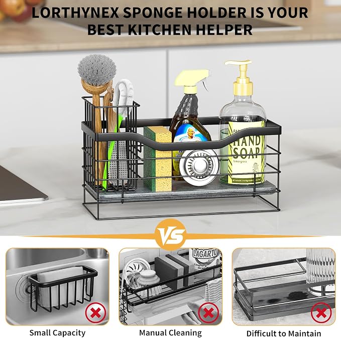 Sponge Holder for Kitchen Sink, Stainless Steel Sink Caddy and Drying Rack - Image 4
