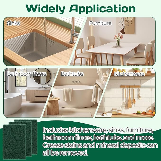 Heavy Duty Scouring Pad 10Pcs Scouring Pads Green Scrubbing Pads - Image 7