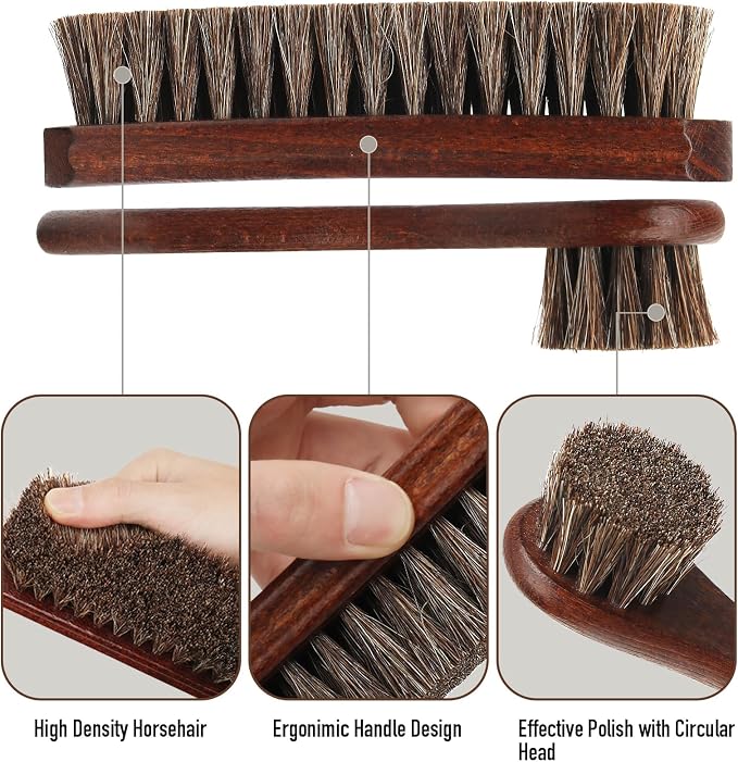 3-Piece 100% Horse Hair Shoe Brush Kit Premium Dauber Applicators Leather Care - Image 5