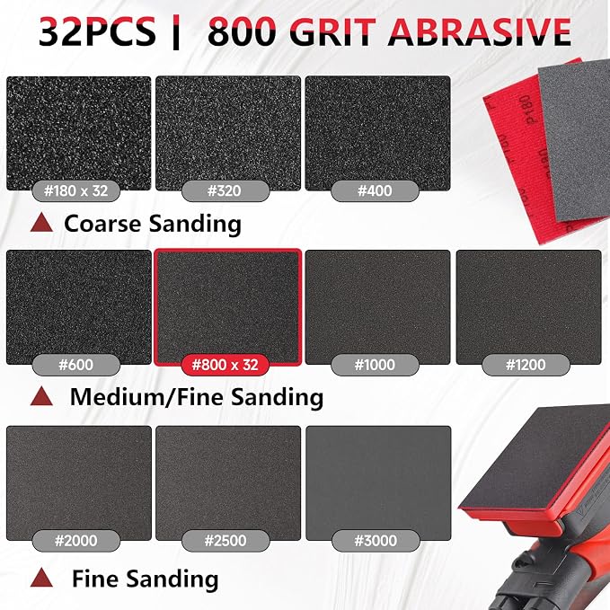 32-Pack 3x4 Inch 800 Grit Hook & Loop Sanding Sponges - Image 2
