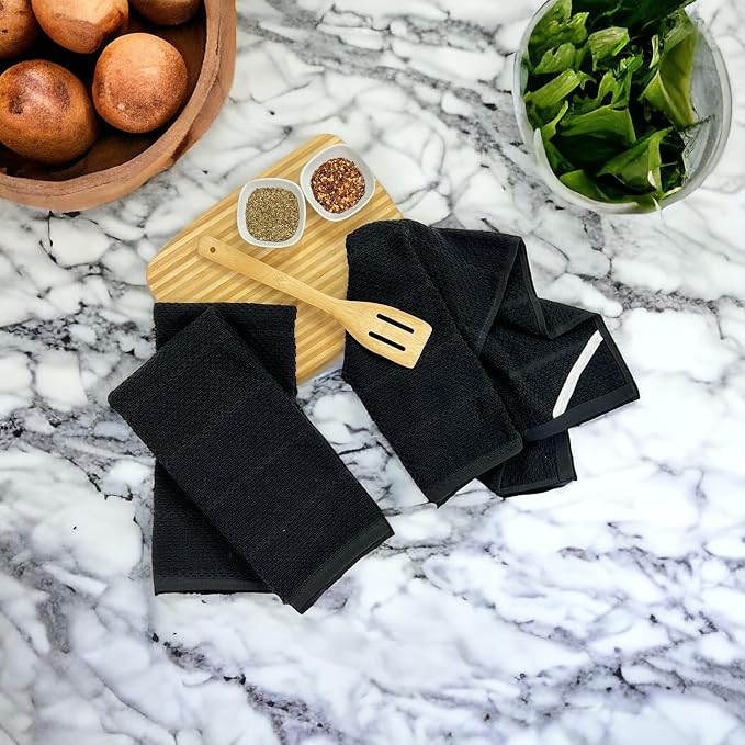 Serafina Home Black Textured Kitchen Hand Dish Towels 100% Cotton Cloth Soft - Image 9