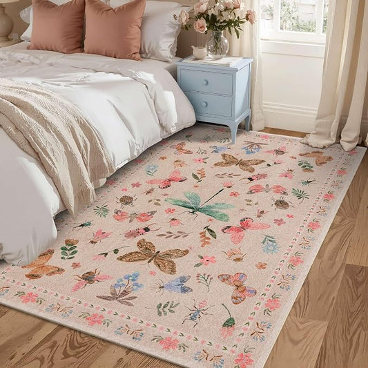 3x5 Rug for Entryway Bedroom, Floral Vintage Retro Boho Throw Rug, Non Slip & - Image 2