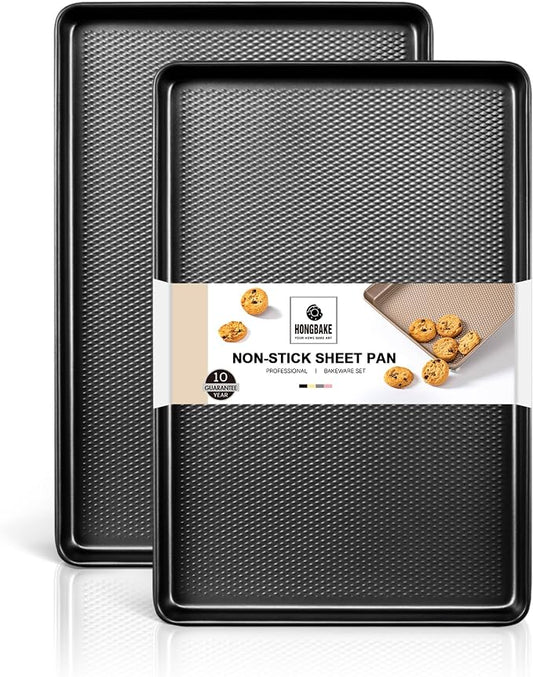 HONGBAKE 2 Pack Jelly Roll Pan Set 15x10, Cookie Sheets by HONGBAKE