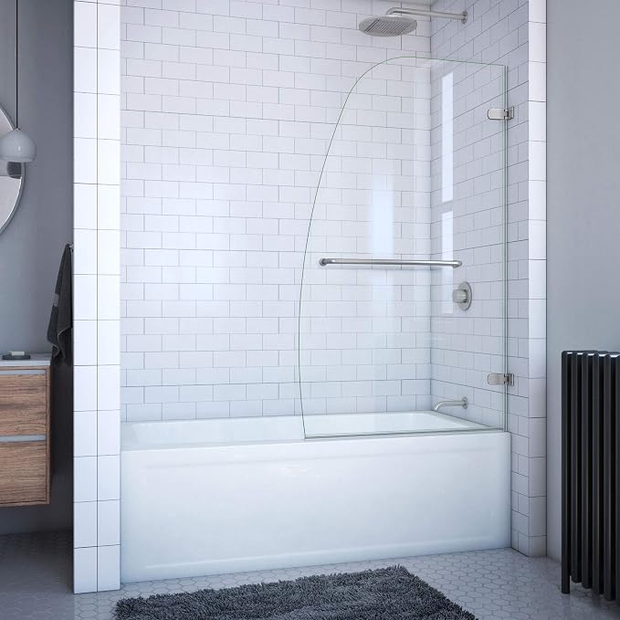 DreamLine Aqua Uno 34 in. W x 58 in. H Frameless Hinged Tub Door in Brushed by DreamLine