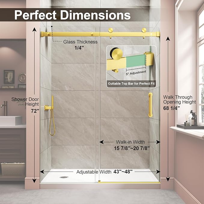 Frameless Shower Door, Single Sliding Glass Shower Door - Image 2