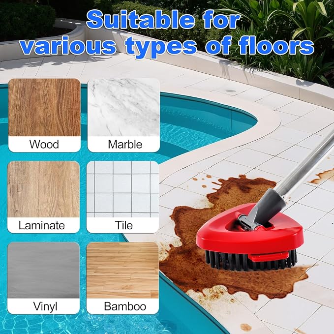 4-Section Stainless Steel Spin Mop Handles, Mop Base & Upgrade Scrub Brush Combo - Image 7