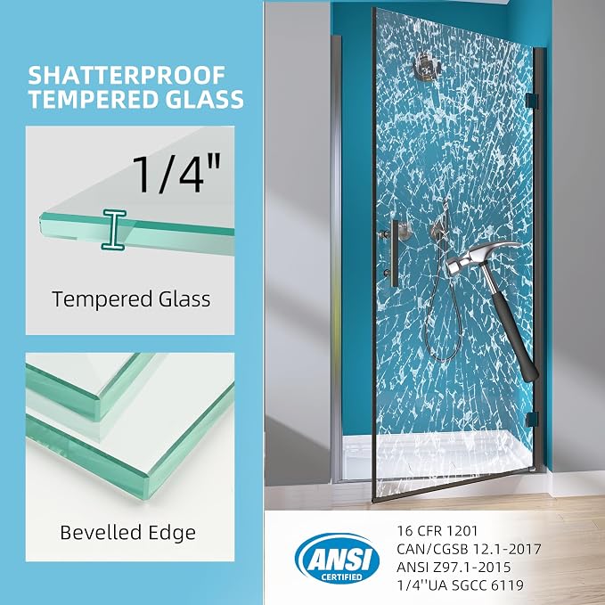 GETPRO Frameless Pivot Shower Door 30 in. W x 72 in. H Swing Single Small - Image 8