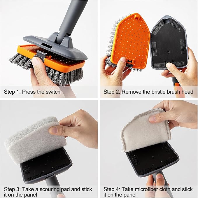 Tile Tub Scrubber Brush with 3 Different Function Cleaning Heads and 56" - Image 7