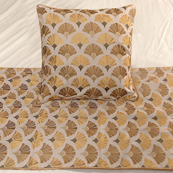 The HomeCentric King Queen Twin Beige & Yellow Gold Handmade Full 68"x18" Bed Runner Without Pillow Cover, Floral Embroidery Bed Scarf on Cotton Embroidery Fabric - Autumn Bloom
