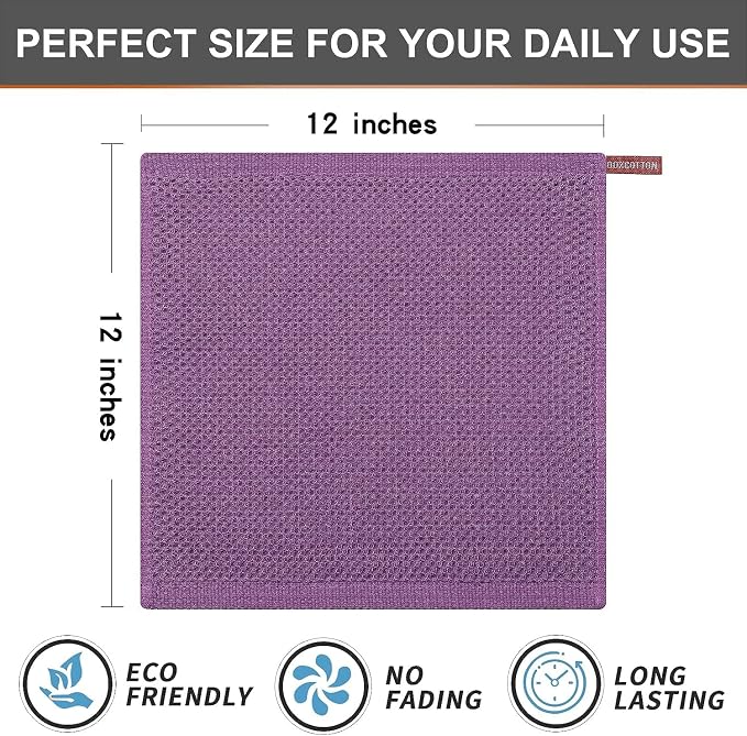 Kitinjoy 100% Cotton Kitchen Dish Cloths, 12 Pack Waffle Weave Ultra Soft - Image 5
