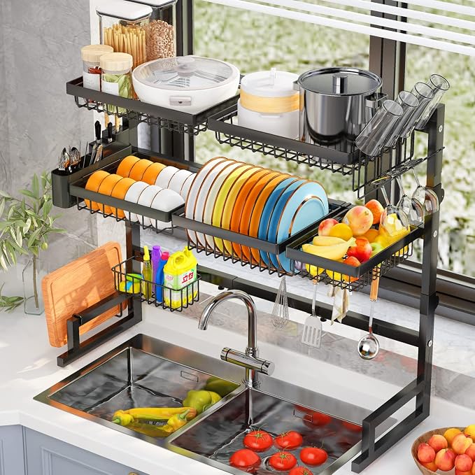 Over Sink Dish Drying Rack Snap-On Design Large Dish Drainer Storage Counter by ilvvan